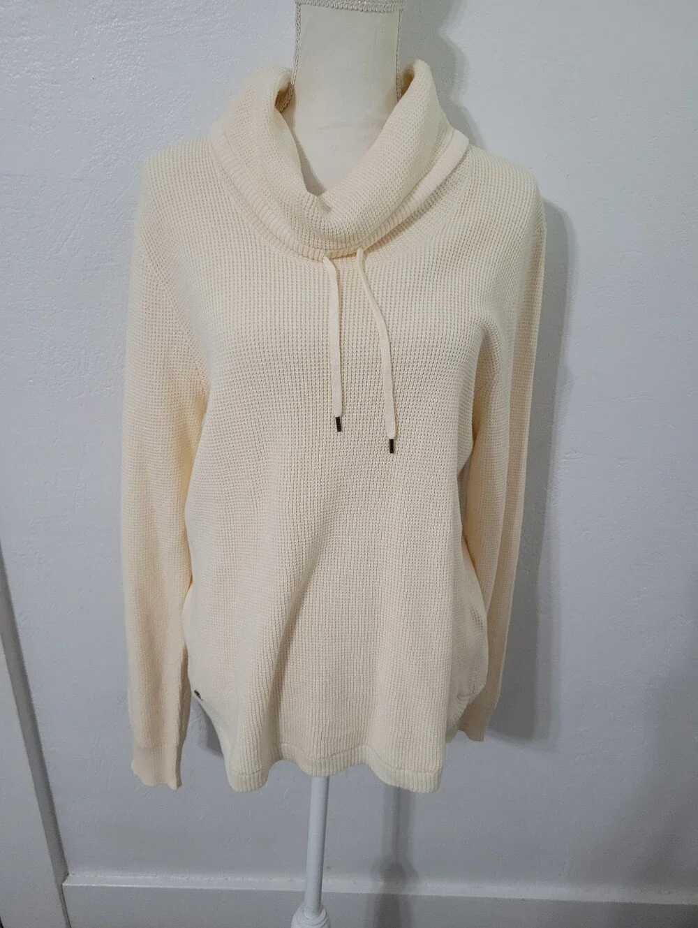 Lauren Ralph Lauren Sweater Fisherman Coastal Waffle Knit Cowl Neck XL Cream